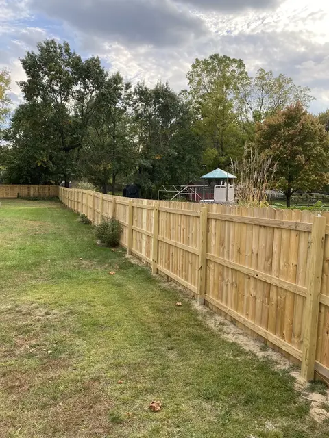 Wood privacy fence, viewed from the rail side