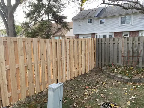 Wood privacy fence, viewed from the rail side