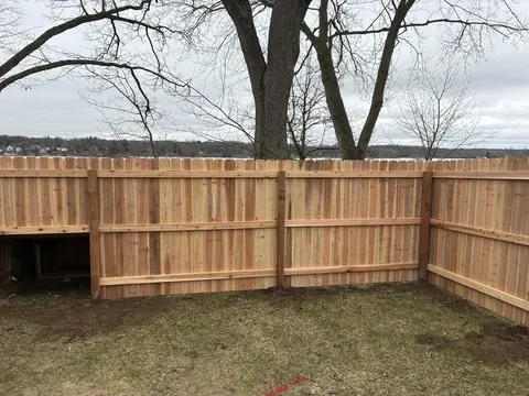 Wood privacy fence, viewed from the rail side
