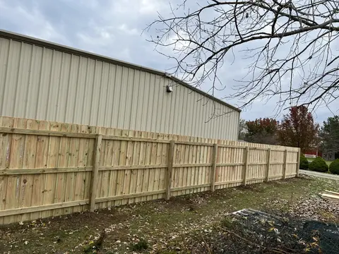 Wood privacy fence, viewed from the rail side