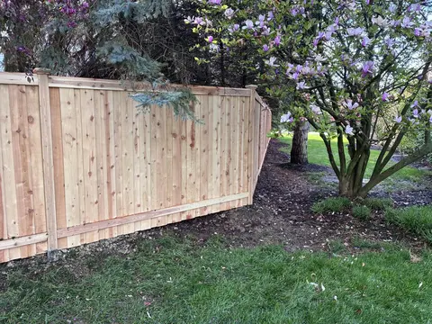Wood privacy fence with a top cap