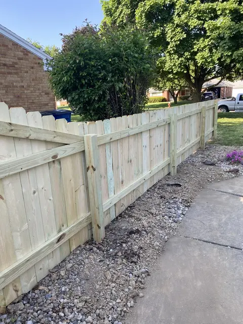 Wood privacy fence, viewed from the rail side