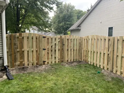 Shadowbox wood fence and gate